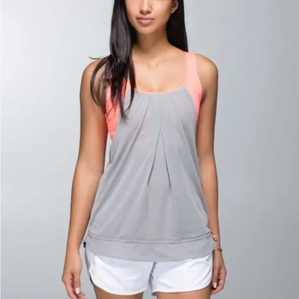LULULEMON 4 Neon Pink Gray Sports Bra Loose Shirt Yoga Fitness Dance Tank Top - Picture 1 of 10
